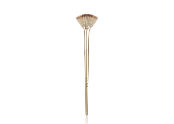 Vonira Estúdio de beleza maquiagem cosmético destacador de ventoinha escova com ferro de alumínio dourado de bétula alça de madeira