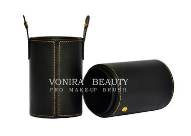 Cilindro de couro de alta qualidade personalizado do cosmético da caixa do suporte de escova da composição