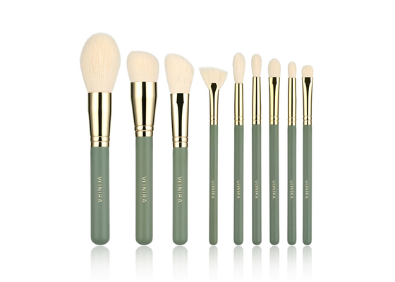 Escovas da composição de Brochas Maquillaje do grupo de escova da composição da fibra sintética do verde da beleza 9PCS de Vonira