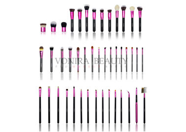 grupo de escova cosmético da composição da linha completa 42PCs com a virola de alumínio cor-de-rosa &amp; o punho de madeira preto matte