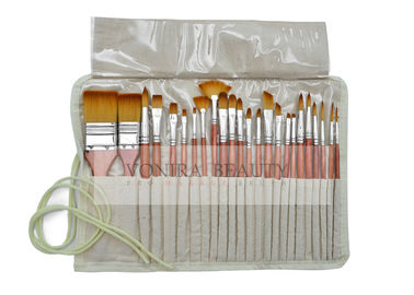 Grupo de escovas de madeira da aquarela do grupo de escovas da pintura do corpo dos artistas da escola com caixa de lápis