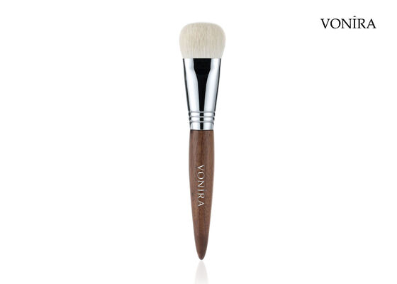 Pincel de base para maquiagem facial Vonira Custom Wholesale de pelo de cabra branco natural com cabo de ébano marrom