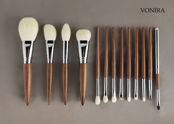 Vonira Custom Wholesale Natural Cabelo de Cabra Branco Marrom Manípulo de Ébano Maquiagem Facial Escova de Destaque