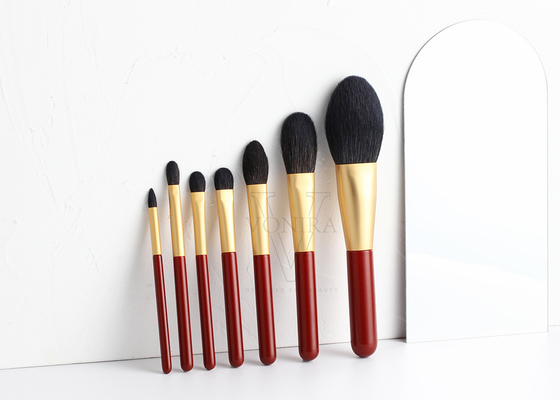 Grupo de escovas essencial da composição 7pcs de Vonira com a virola natural do ouro do cabelo da cabra