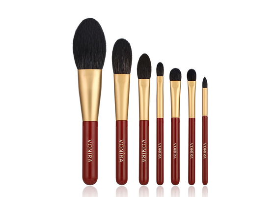 Grupo de escovas essencial da composição 7pcs de Vonira com a virola natural do ouro do cabelo da cabra