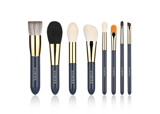 Logotipo por atacado natural da marca própria do cabelo 8Pcs Mini Travel Makeup Brushes Set da cabra